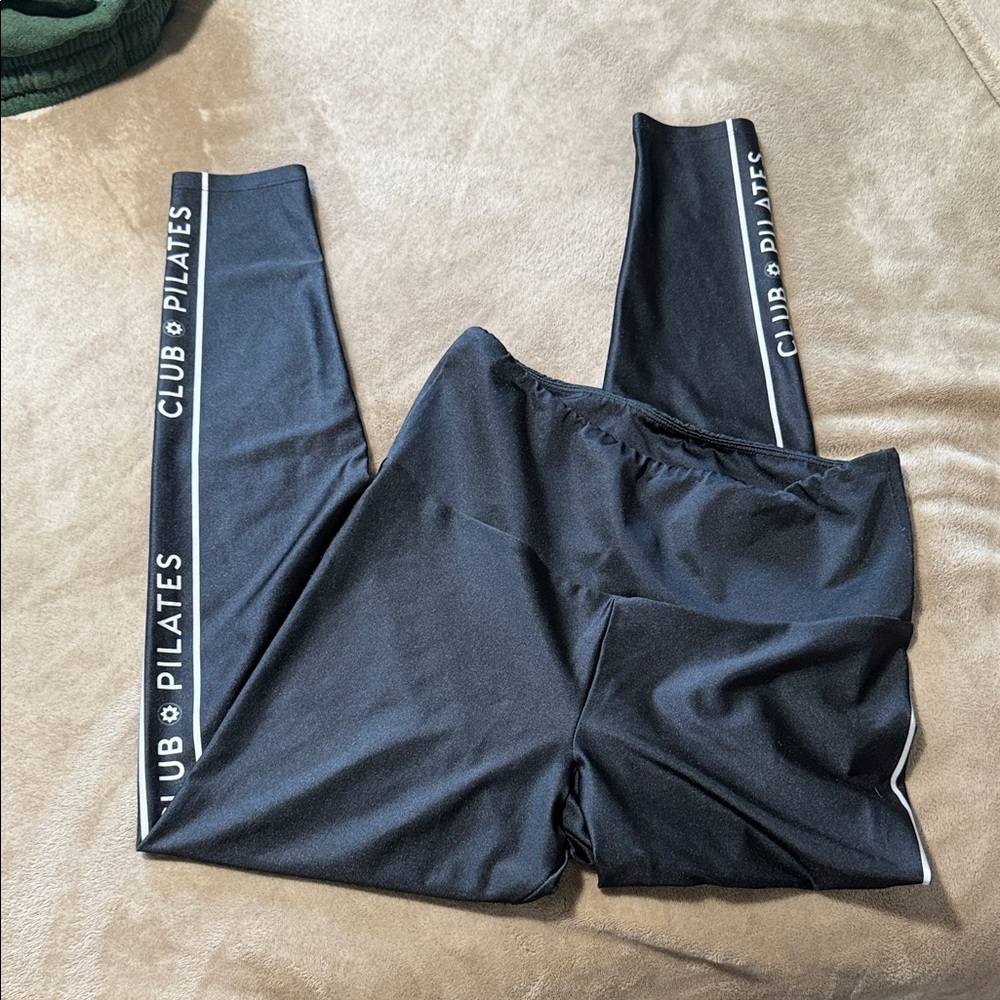 Goldsheep Black Leggings with White Side Stripe & Club Pilates Logo
